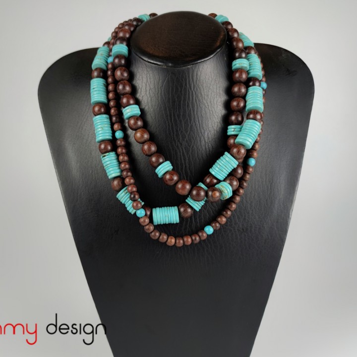 Necklace designed with Turquoise mixed brown wood beads